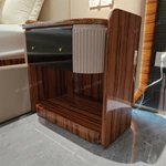 Striped Natural Wood Veneer Nightstand with Pleated Accents
